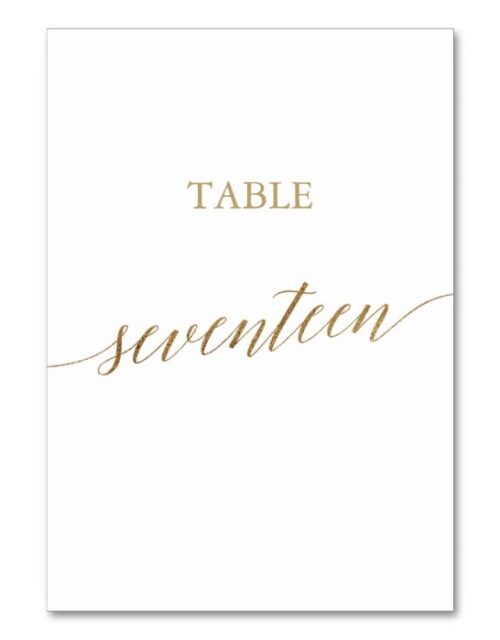 Elegant Gold Calligraphy Table Number Seventeen