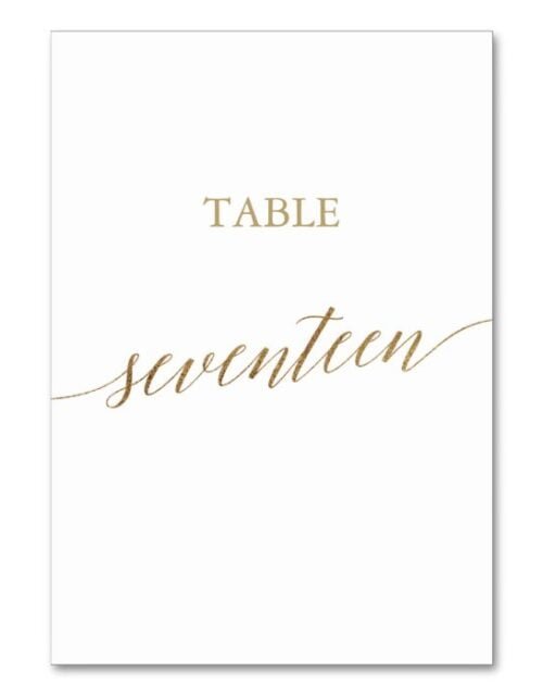 Elegant Gold Calligraphy Table Number Seventeen