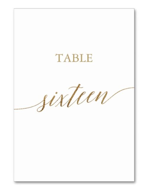 Elegant Gold Calligraphy Table Number Sixteen