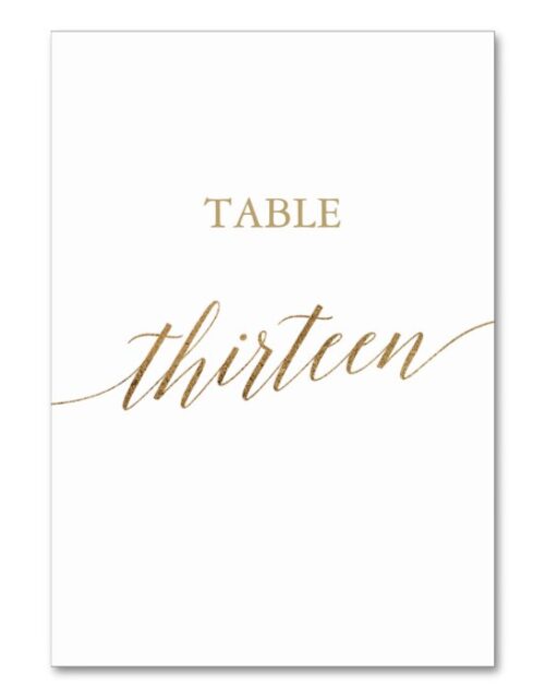 Elegant Gold Calligraphy Table Number Thirteen
