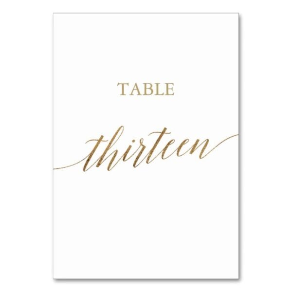 Elegant Gold Calligraphy Table Number Thirteen