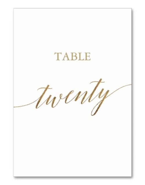 Elegant Gold Calligraphy Table Number Twenty