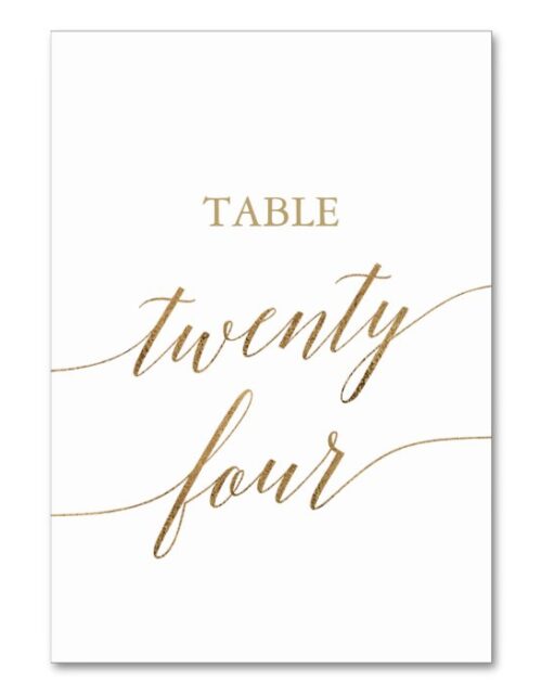 Elegant Gold Calligraphy Table Number Twenty Four