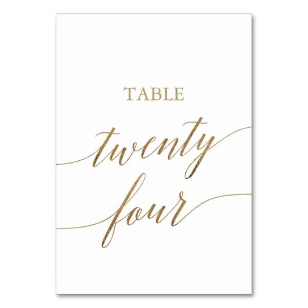 Elegant Gold Calligraphy Table Number Twenty Four