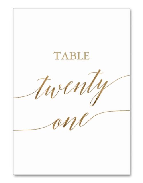 Elegant Gold Calligraphy Table Number Twenty One