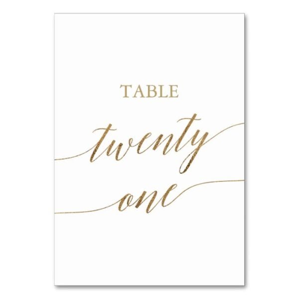 Elegant Gold Calligraphy Table Number Twenty One