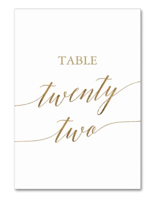 Elegant Gold Calligraphy Table Number Twenty Two