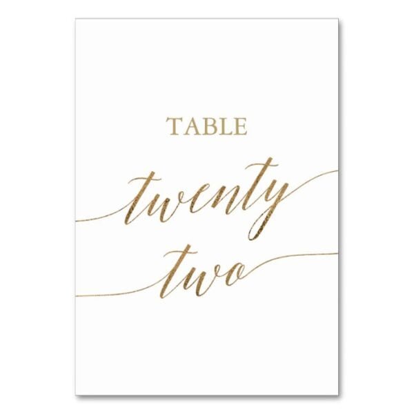 Elegant Gold Calligraphy Table Number Twenty Two