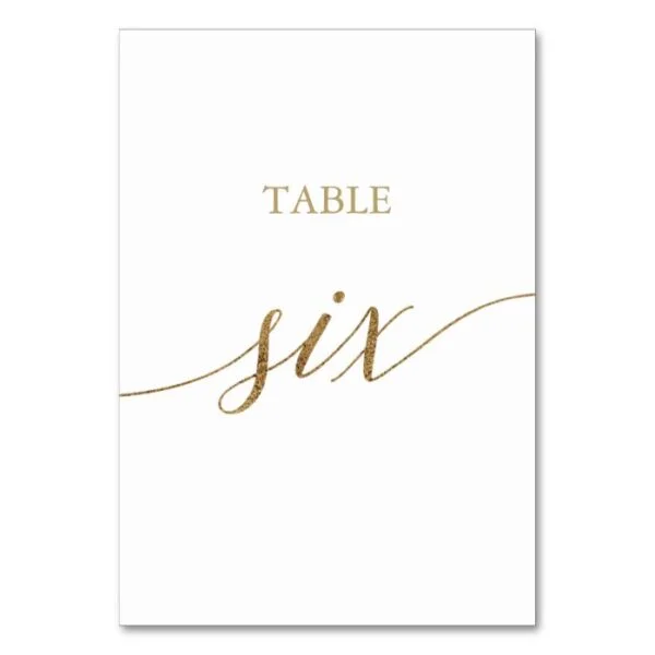 Elegant Gold Calligraphy Table Six Table Number