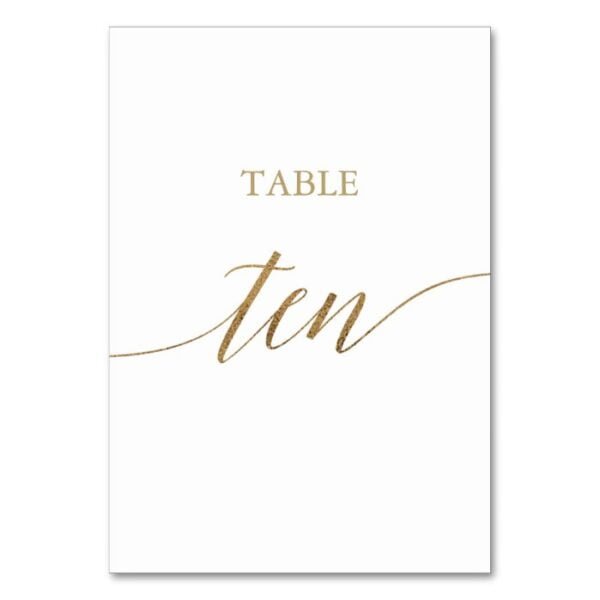 Elegant Gold Calligraphy Table Ten Table Number