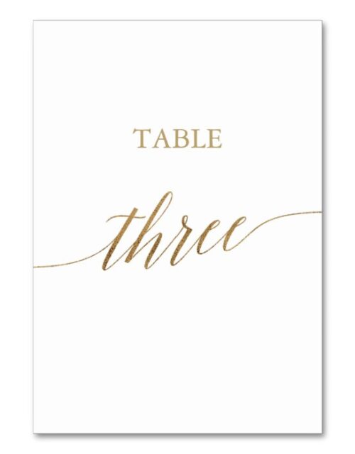 Elegant Gold Calligraphy Table Three Table Number