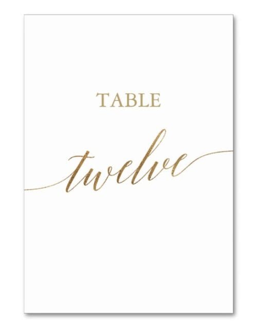 Elegant Gold Calligraphy Table Twelve Table Number