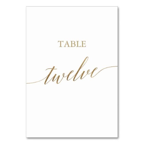 Elegant Gold Calligraphy Table Twelve Table Number