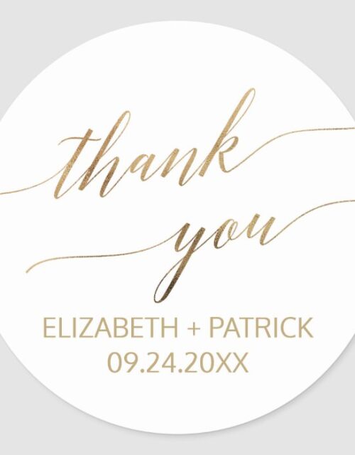 Elegant Gold Calligraphy Thank You Wedding Favor Classic Round Sticker