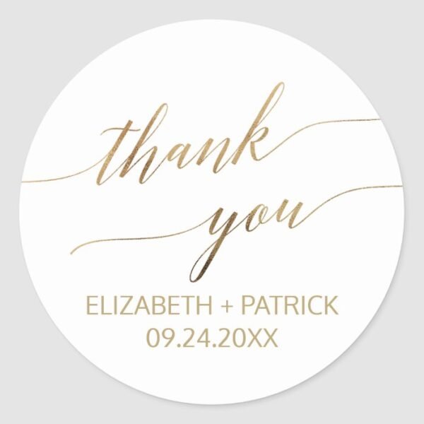 Elegant Gold Calligraphy Thank You Wedding Favor Classic Round Sticker