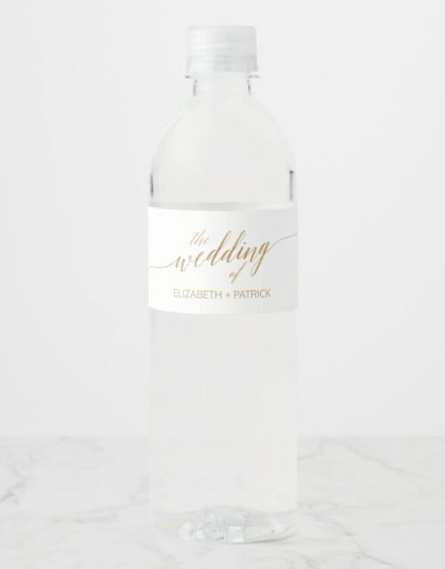 Elegant Gold Calligraphy Wedding Water Bottle Label