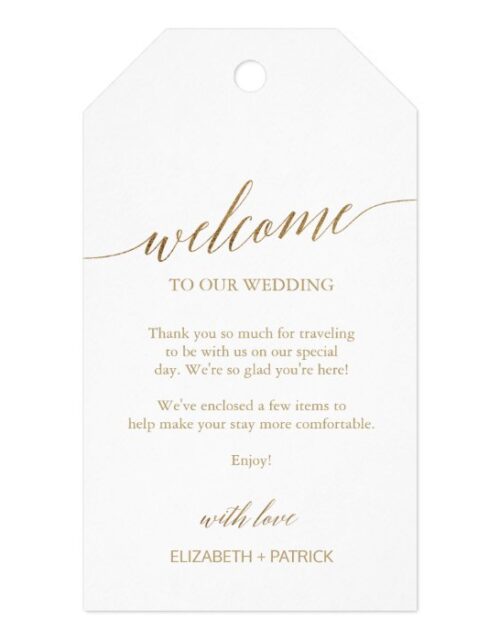 Elegant Gold Calligraphy Wedding Welcome Gift Tags