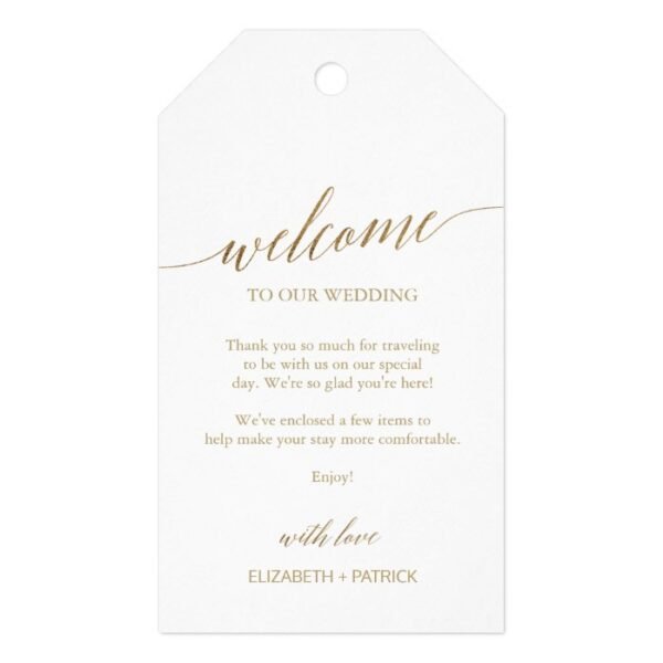 Elegant Gold Calligraphy Wedding Welcome Gift Tags