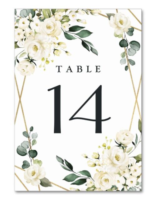 Elegant Gold Geometric Floral Greenery Wedding Table Number