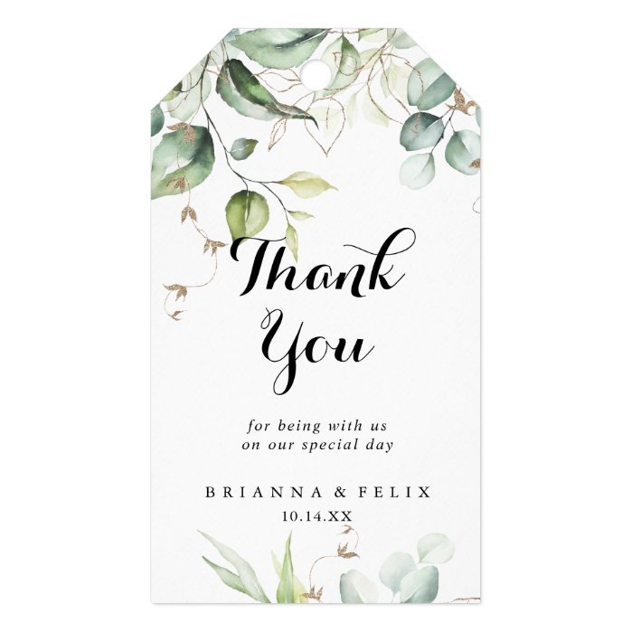 Elegant Gold Greenery Wedding Thank You Gift Tags