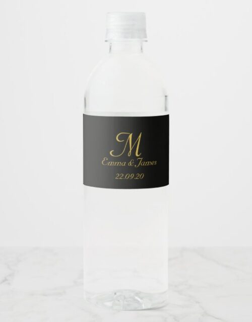 Elegant Gold Monogram Wedding Water Bottle Label