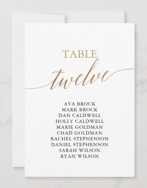 Elegant Gold Table Number 12 Seating Chart