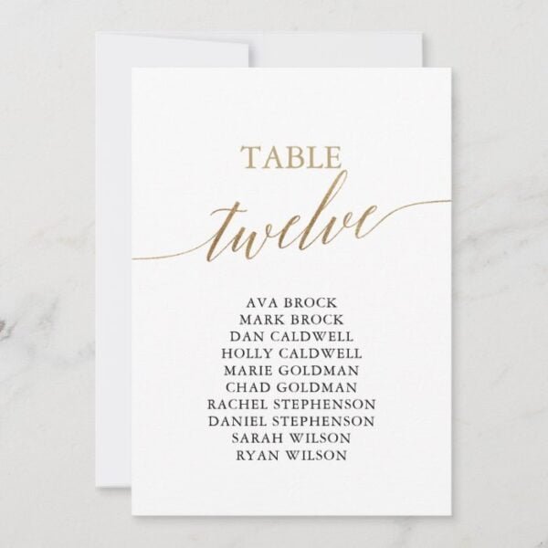 Elegant Gold Table Number 12 Seating Chart