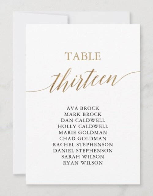 Elegant Gold Table Number 13 Seating Chart