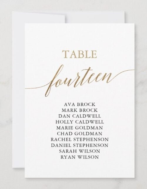 Elegant Gold Table Number 14 Seating Chart