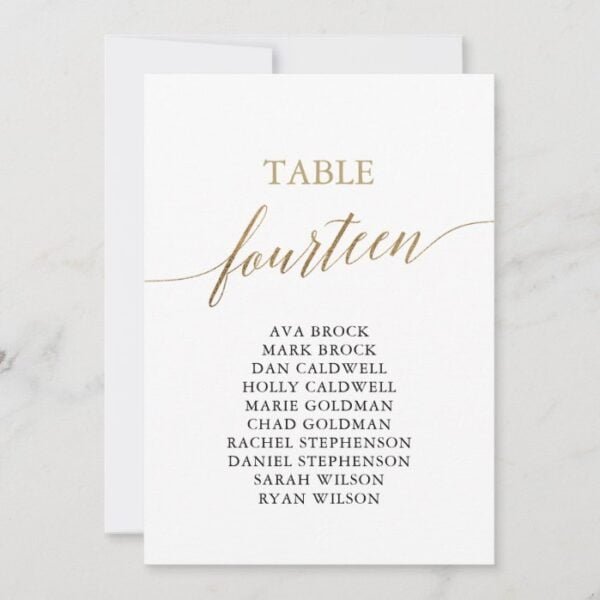 Elegant Gold Table Number 14 Seating Chart