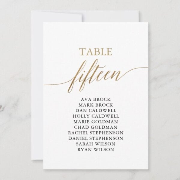 Elegant Gold Table Number 15 Seating Chart