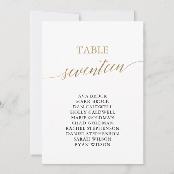 Elegant Gold Table Number 17 Seating Chart