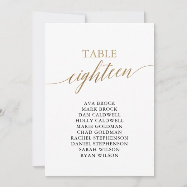 Elegant Gold Table Number 18 Seating Chart