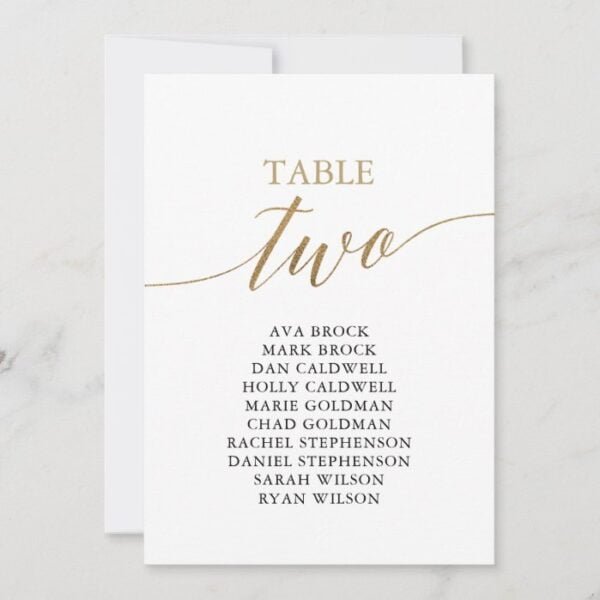 Elegant Gold Table Number 2 Seating Chart