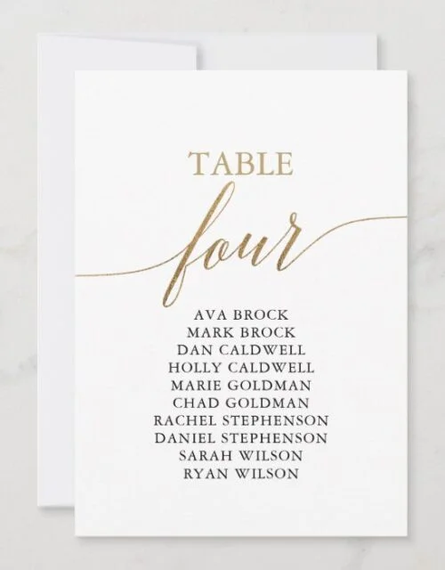 Elegant Gold Table Number 4 Seating Chart