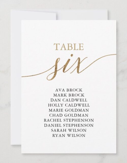 Elegant Gold Table Number 6 Seating Chart