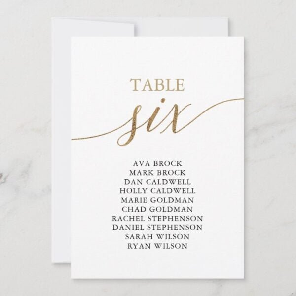 Elegant Gold Table Number 6 Seating Chart