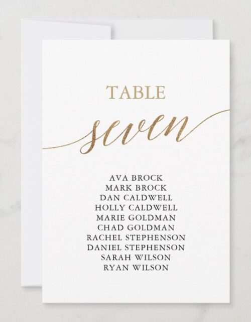 Elegant Gold Table Number 7 Seating Chart
