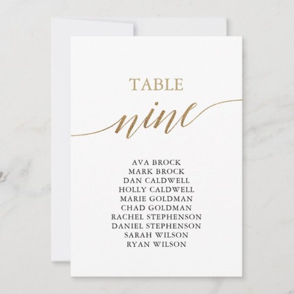Elegant Gold Table Number 9 Seating Chart