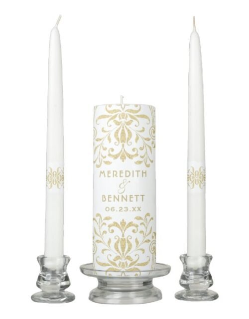 Elegant Gold Vintage Glamour Wedding Monogram Unity Candle Set