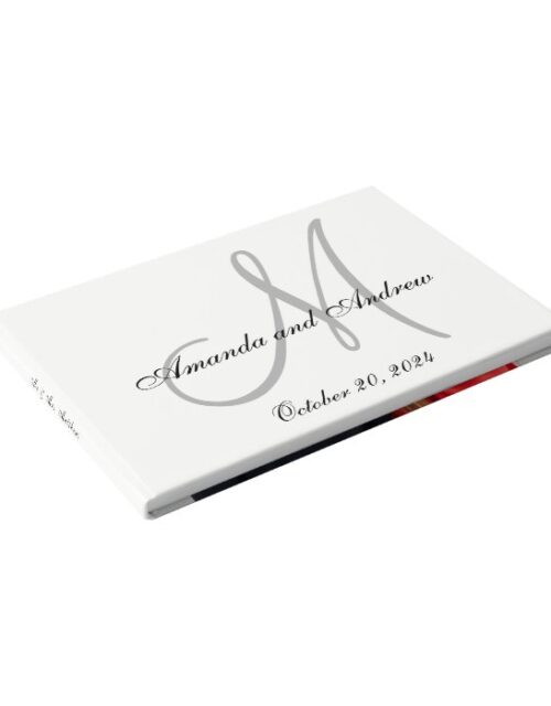 Elegant Gray Monogram with Photo Wedding Guest Book