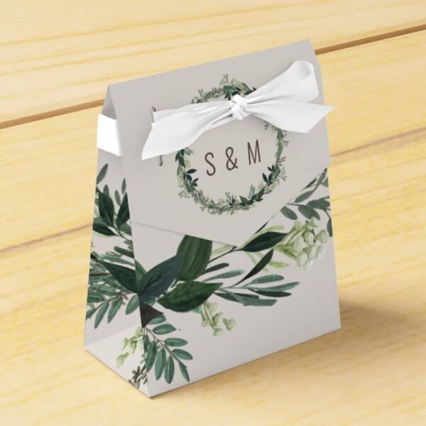 Elegant Greenery Custom Monogram Favor Box