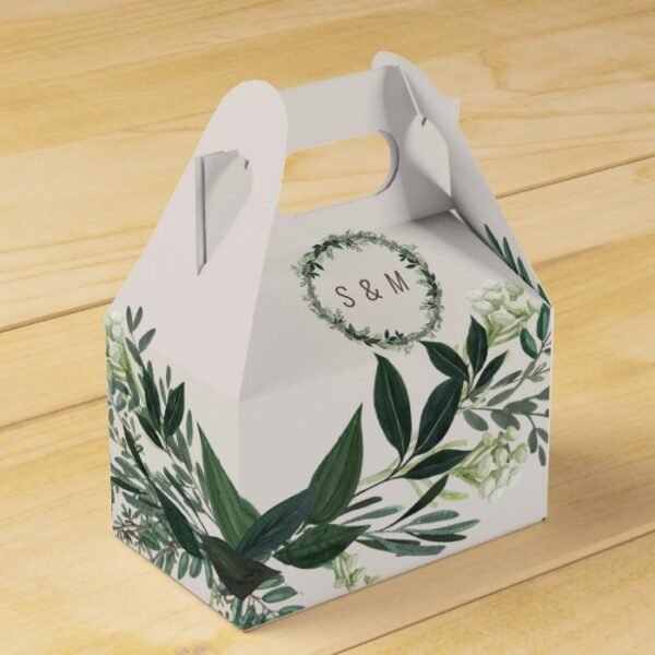 Elegant Greenery Custom Monogram Gable Favor Box