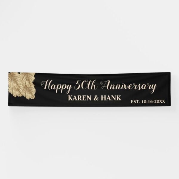 Elegant Happy 50th Anniversary Gold Black Custom Banner