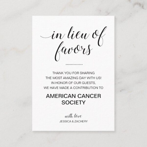 Elegant In Lieu Of Favors Charity Donation Wedding Place Card