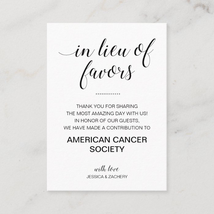 Elegant In Lieu Of Favors Charity Donation Wedding Place Card