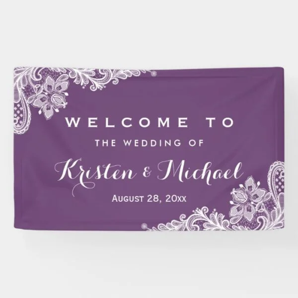 Elegant Lavender Purple Lace Pattern Wedding Party Banner