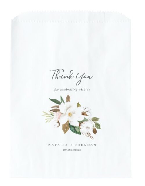 Elegant Magnolia | White & Blush Thank You Wedding Favor Bag
