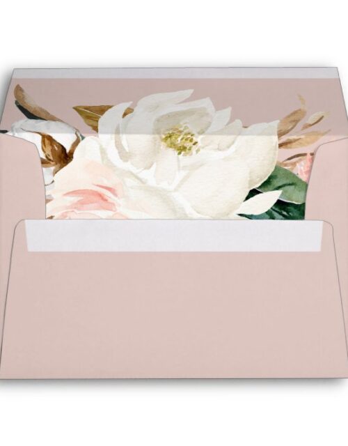 Elegant Magnolia White & Blush Wedding Invitation Envelope