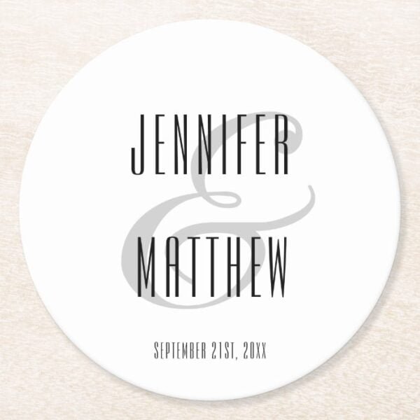 Elegant Modern White Wedding Reception Paper Round Paper Coaster